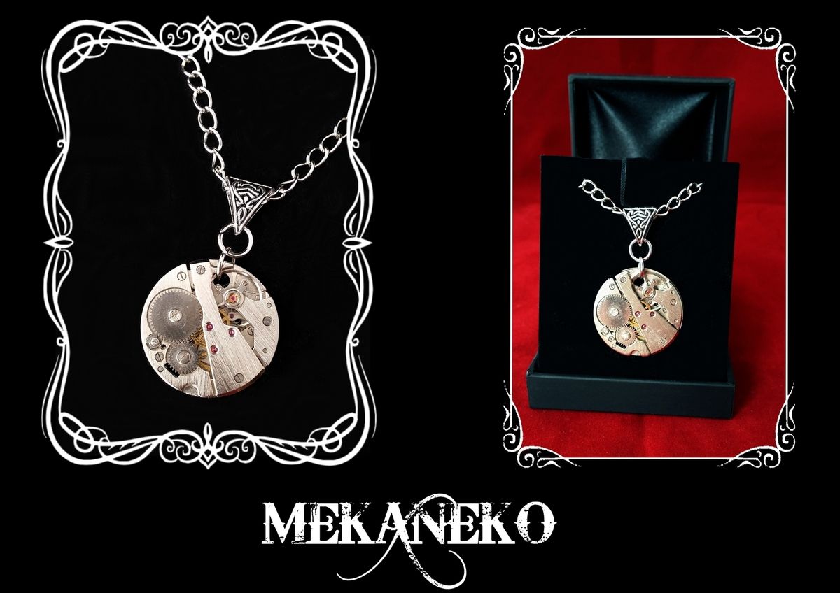 Bijoux steampunk , collier mécanisme de montre et engrenage
